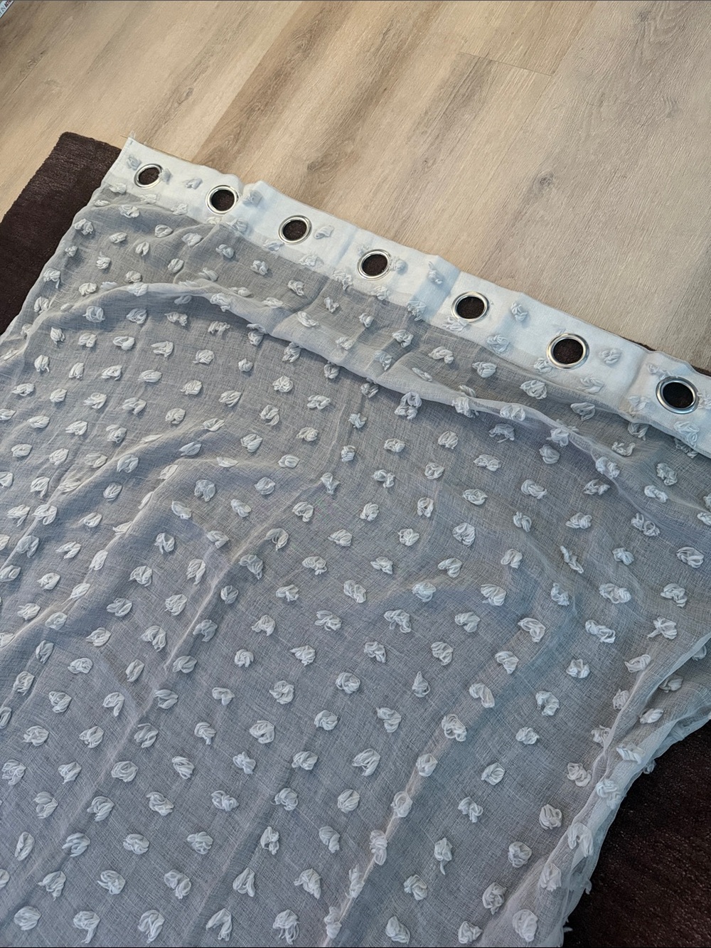 Grey Textured Pom Pom Dot Sheer Curtains